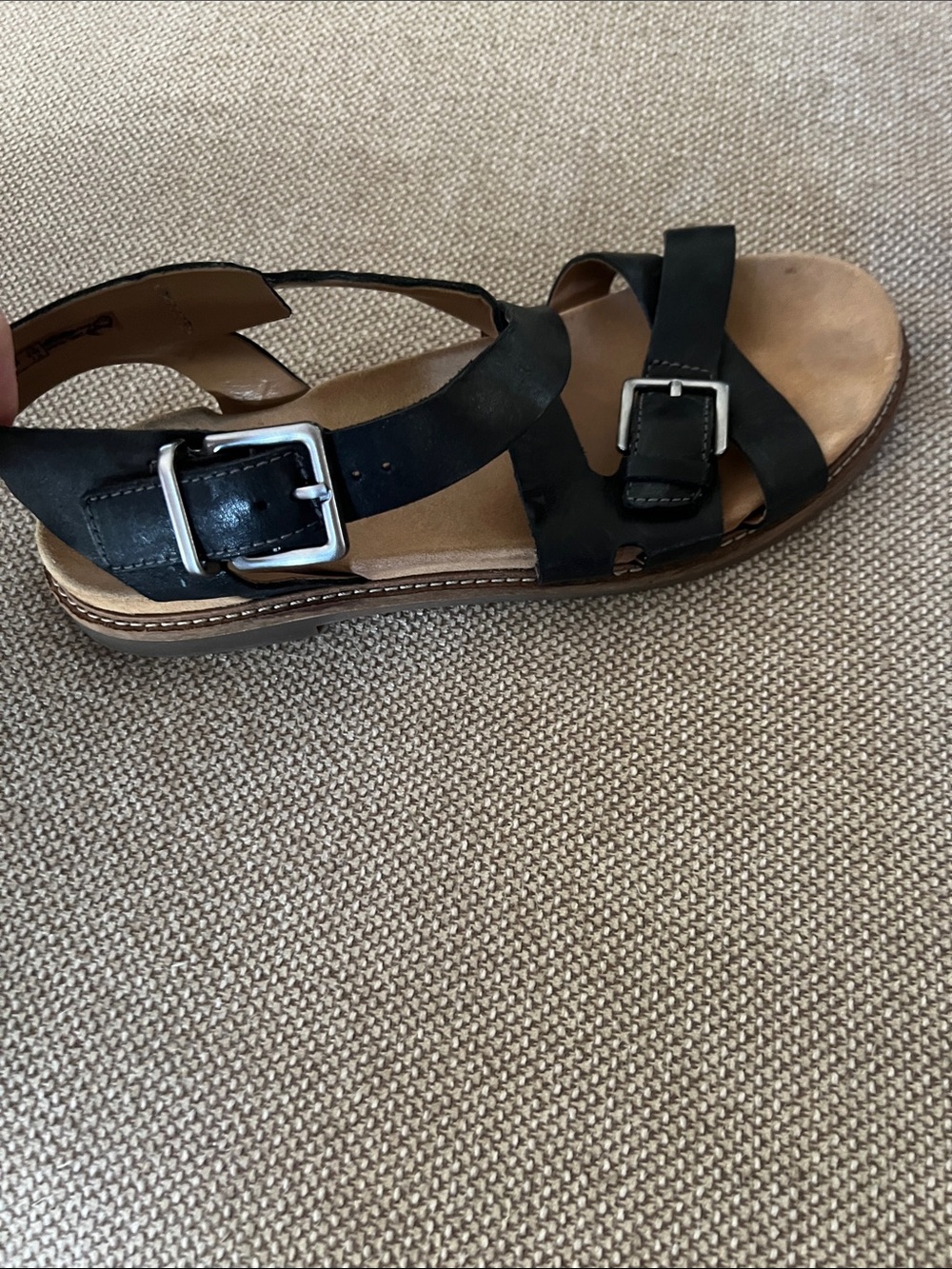 Clarks Black Buckle Leather Women's Sandals